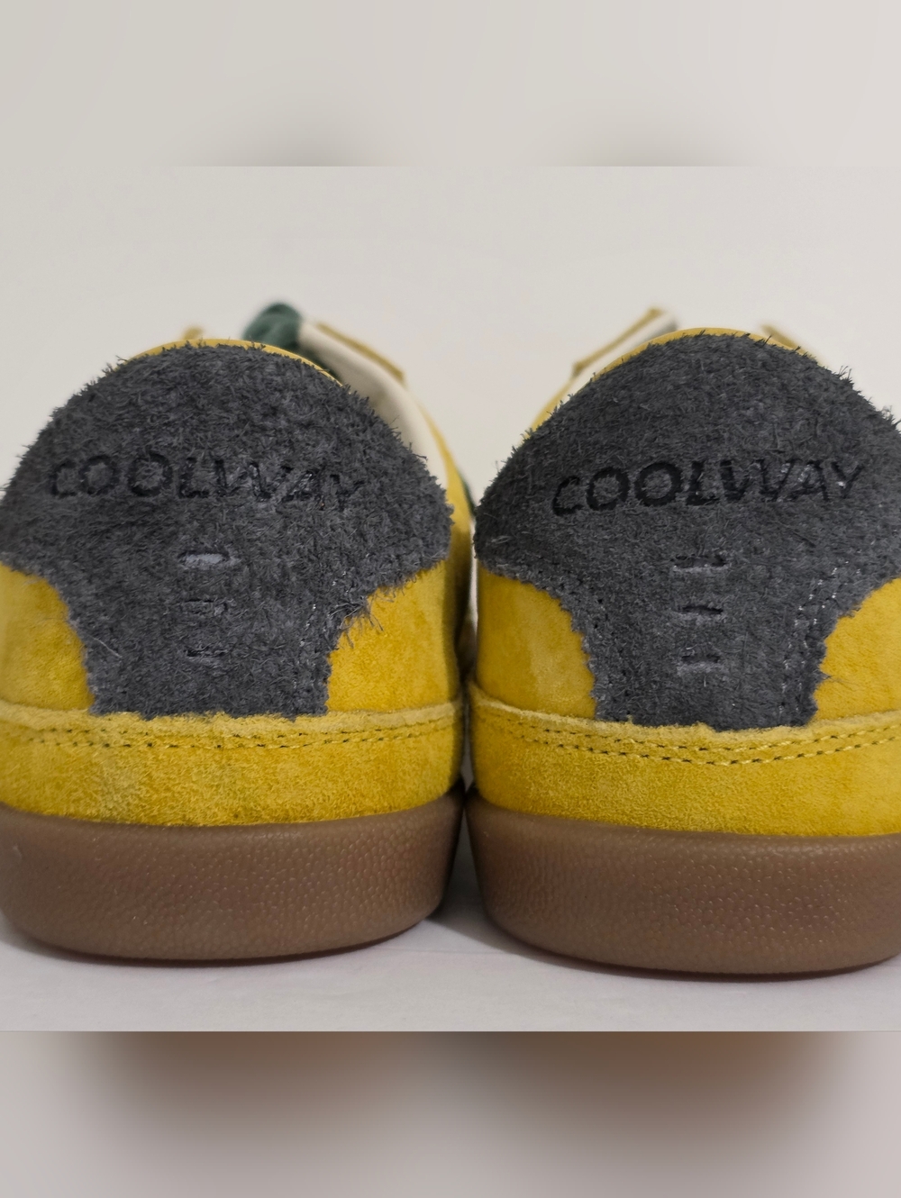 Coolway Mustard Yellow Suede Sneakers with White Stripes and Dark Green Laces - Picture 4 of 9